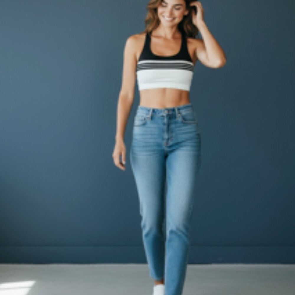 Vastitch Black and White striped retro sports bra